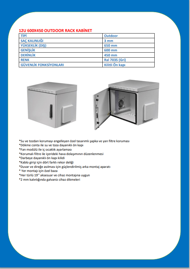 12U 600X450 OUTDOOR KABİNET (ÇİFT CİDARLI)-ÖZEL İMALAT